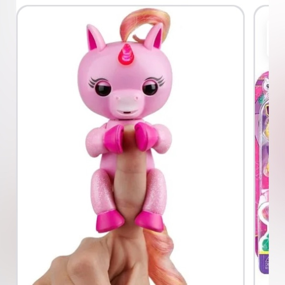 Pink Unicorn Toy with Glitter Fingerling kids pretend finger pet hair and tail